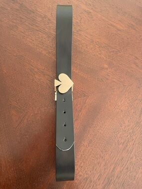 kate spade Black Leather Belt with Gold Heart Buckle Accent
